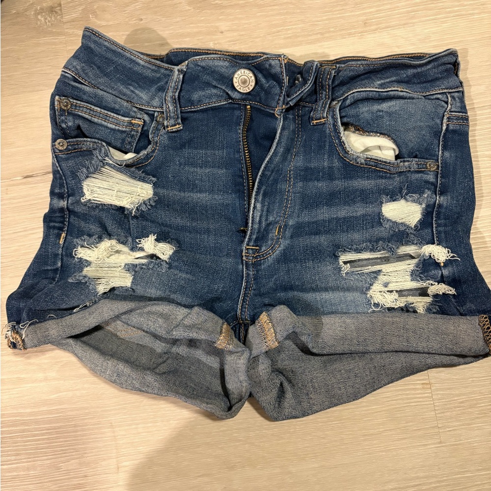 American Eagle Outfitters Dark Blue Distressed Jean Shorts